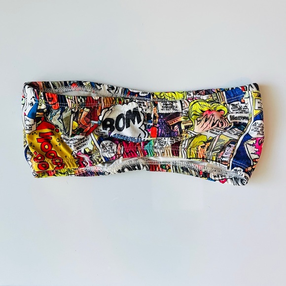 Forever 21 Comic Book Multicolor Ruched Bandeau Bralette Top - Picture 2 of 6